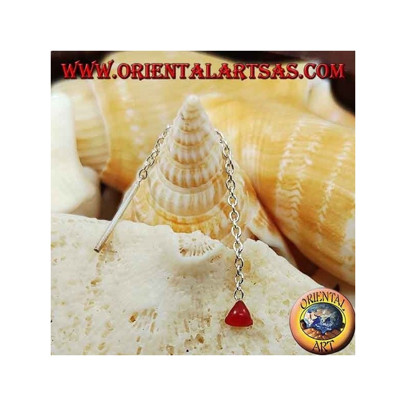 Orecchini in argento a catenina con triangolo rosso da 6 cm