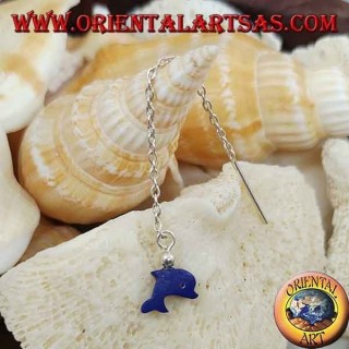 Pendientes de plata con delfín azul de 6 cm.