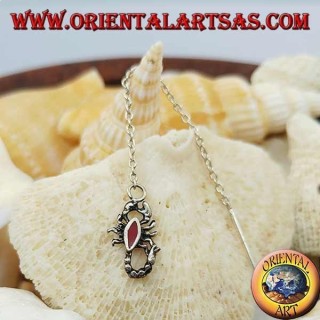 Orecchini in argento a catenina con scorpione rosso da 7 cm