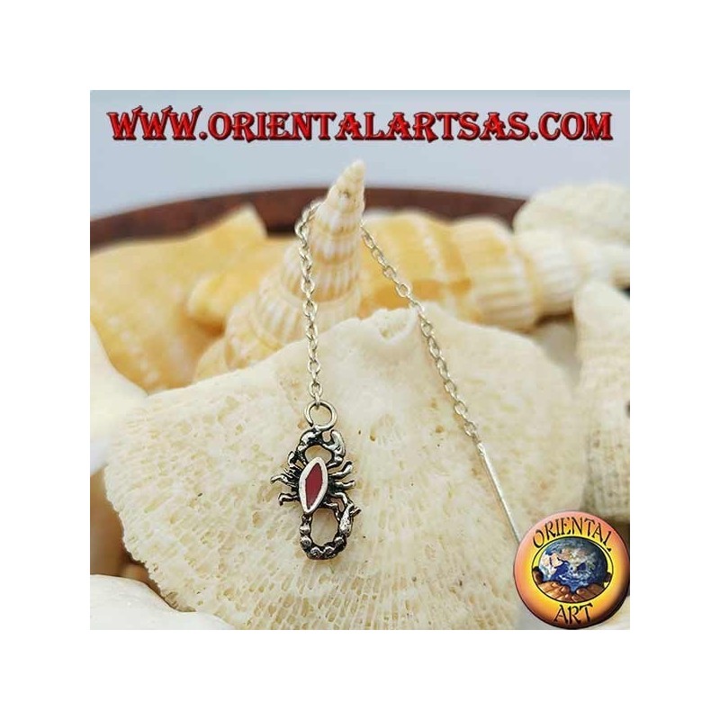 Silver chain earrings with 7 cm red scorpion