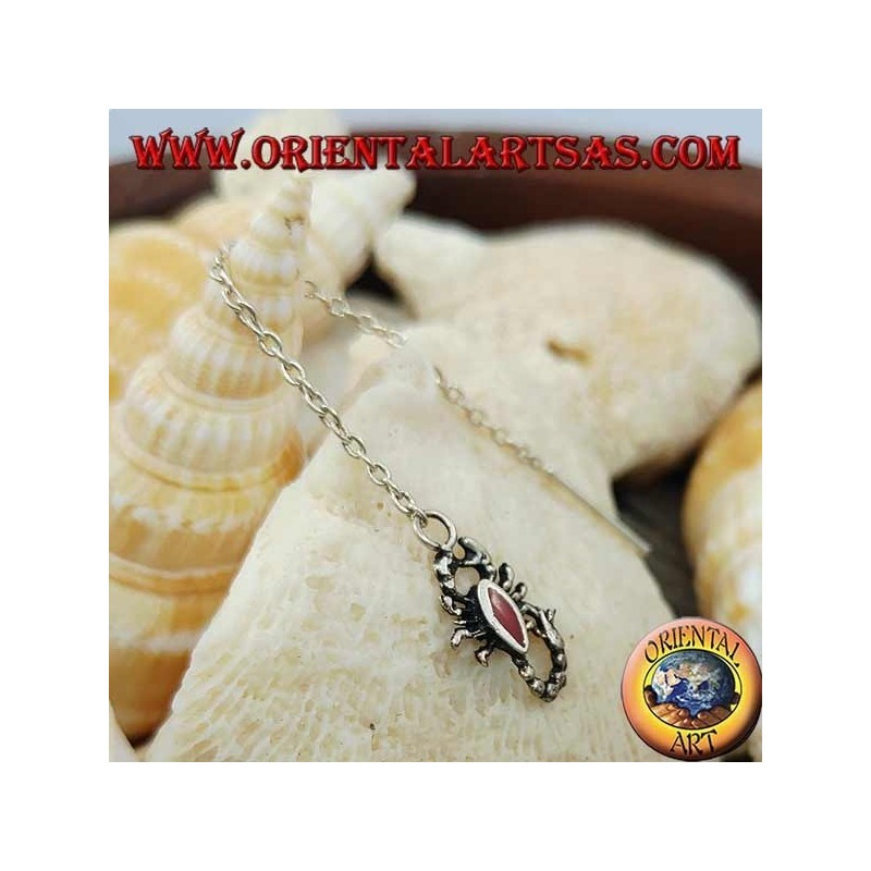 Silver chain earrings with 7 cm red scorpion