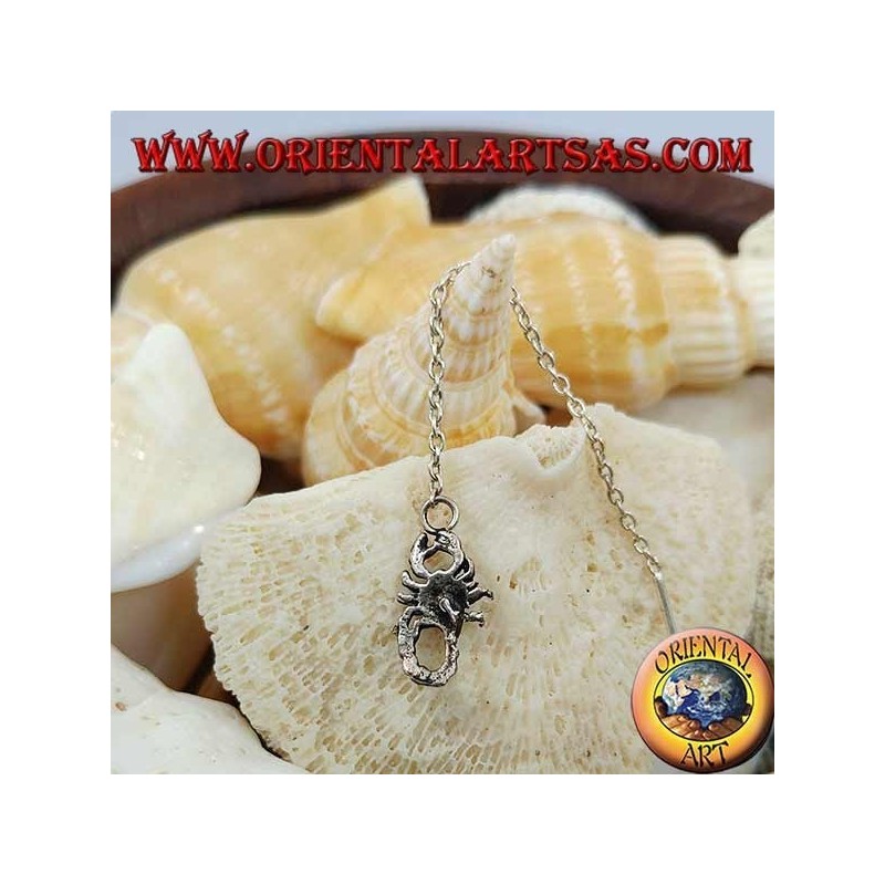 Boucles d'oreilles chaîne en argent avec scorpion rouge 7 cm