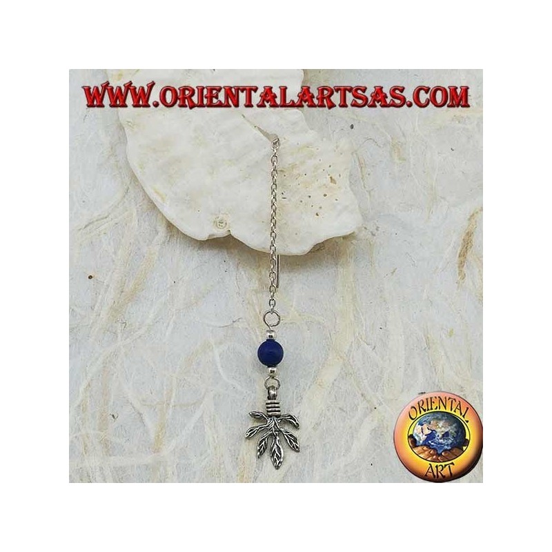 Silver chain earrings with leaf and 7 cm lapis ball