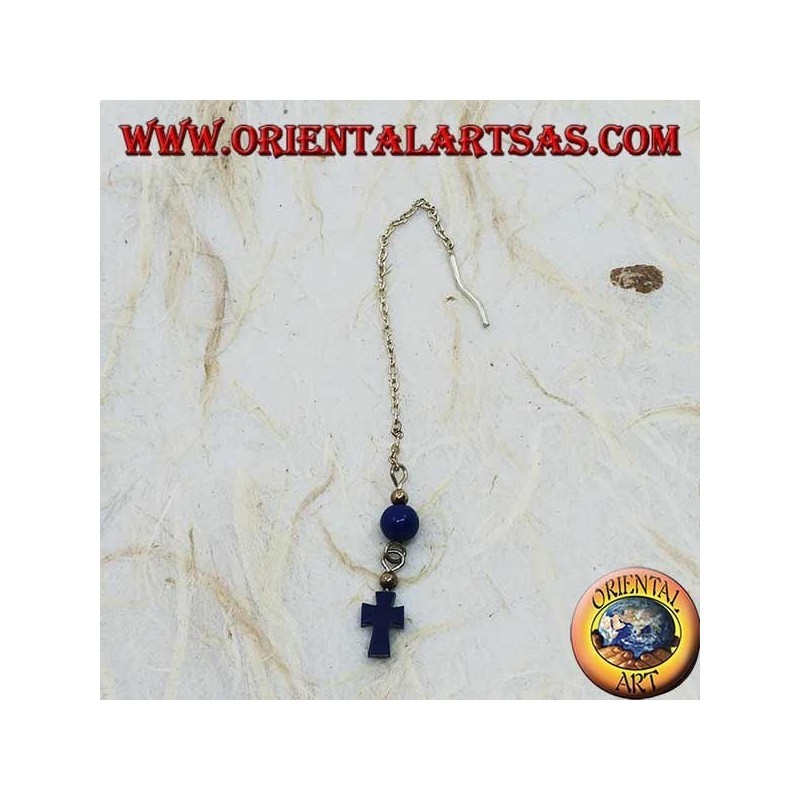 Silver chain earrings with cross and 8 cm lapis ball
