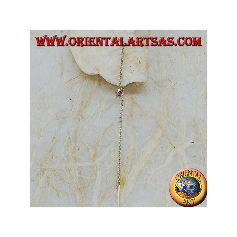 Boucles d'oreilles chaîne en argent avec strass rose 9 cm