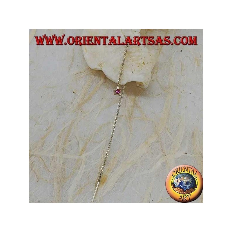 Pendientes de plata con cadena de estrella y pedrería rosa de 9 cm