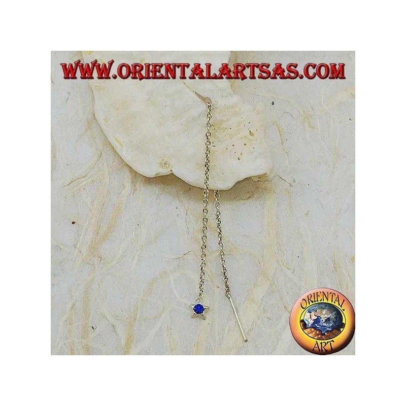 Orecchini in argento a catenina stella con strass blu da 9 cm
