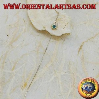 Orecchini in argento a catenina stella bombata con strass celeste da 9 cm