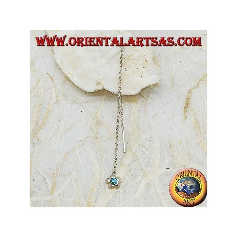 Silver earrings with a rounded star chain with 9 cm light blue rhinestones