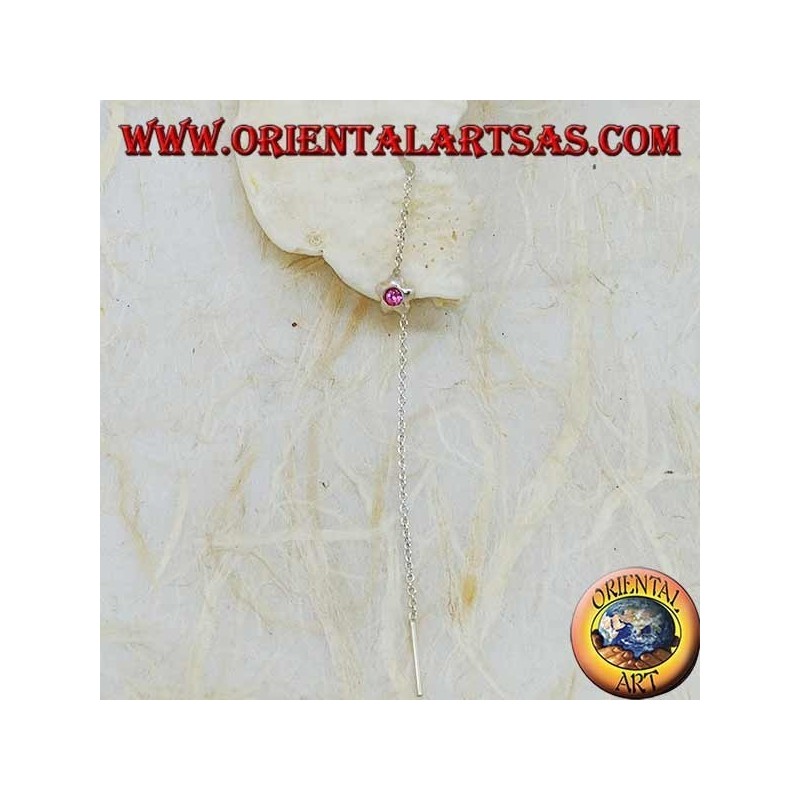 Silberne Ohrringe mit einer abgerundeten Sternkette mit 9 cm großen rosa Strasssteinen