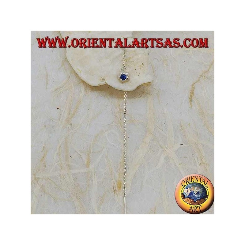 Orecchini in argento a catenina stella bombata con strass blu da 9 cm