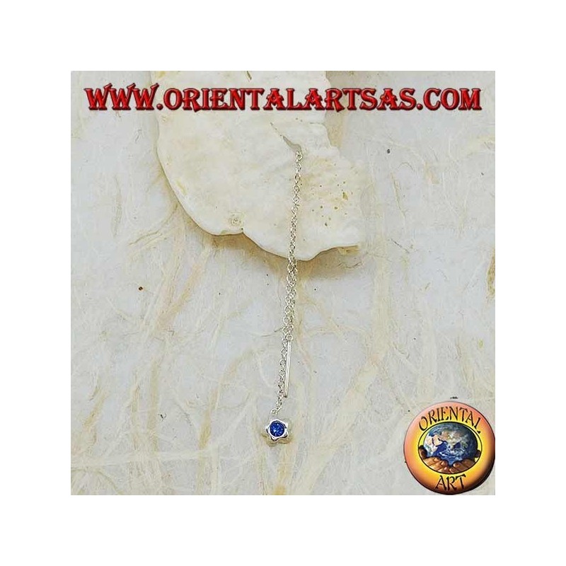 Silver earrings with a convex star chain with blue rhinestones of 9 cm