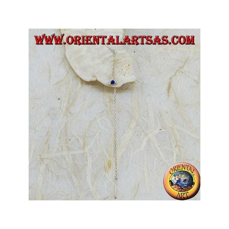 Silver triangle chain earrings with blue rhinestones 9 cm