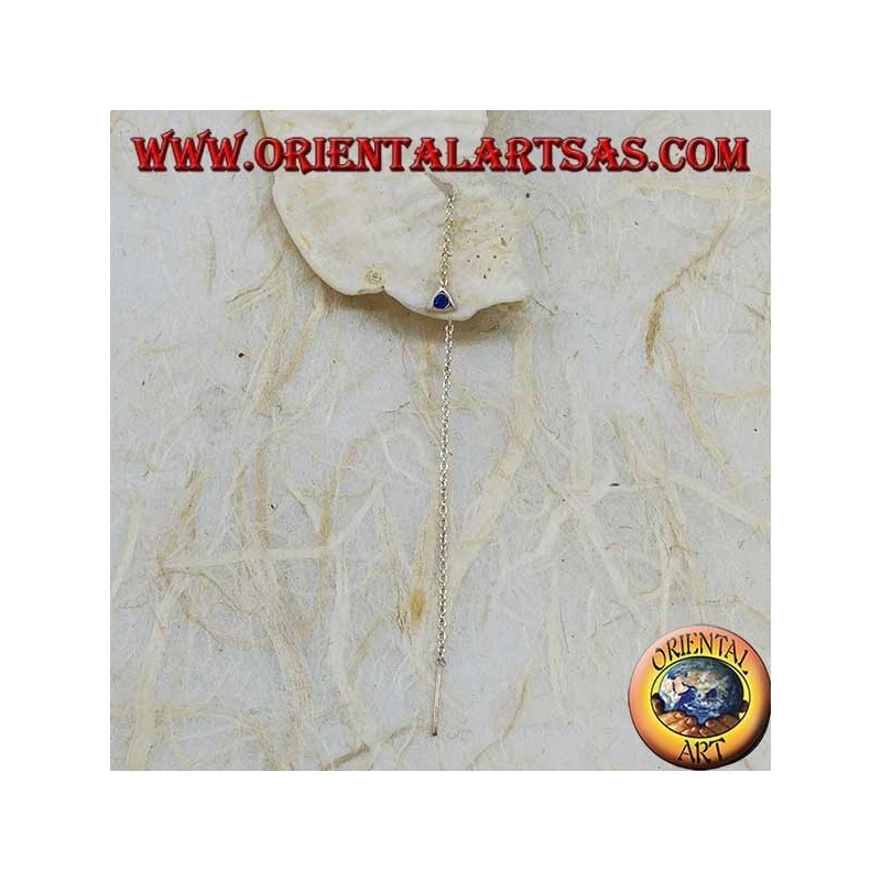 Orecchini in argento a catenina triangolo con strass blu da 9 cm