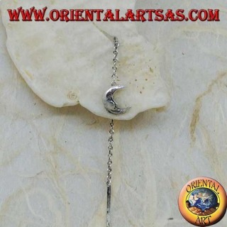 Boucles d'oreilles chaîne en argent avec lune et étoile de 6 cm