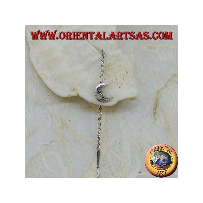 Silberne Kettenohrringe mit 6 cm Mond und Stern