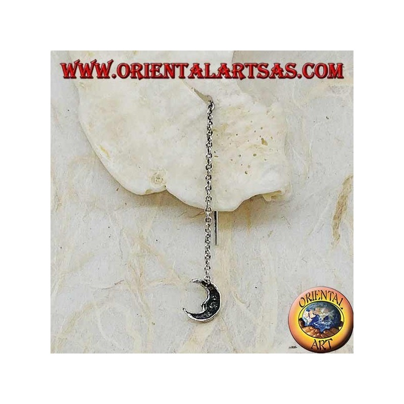 Orecchini in argento a catenina con luna sorridente da 6 cm