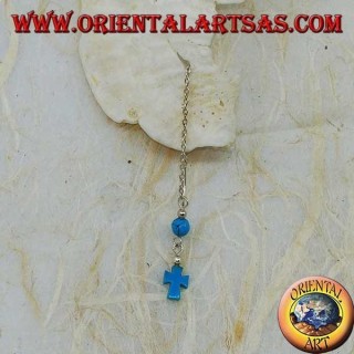 Boucles d'oreilles chaîne en argent avec croix et boule turquoise 8 cm
