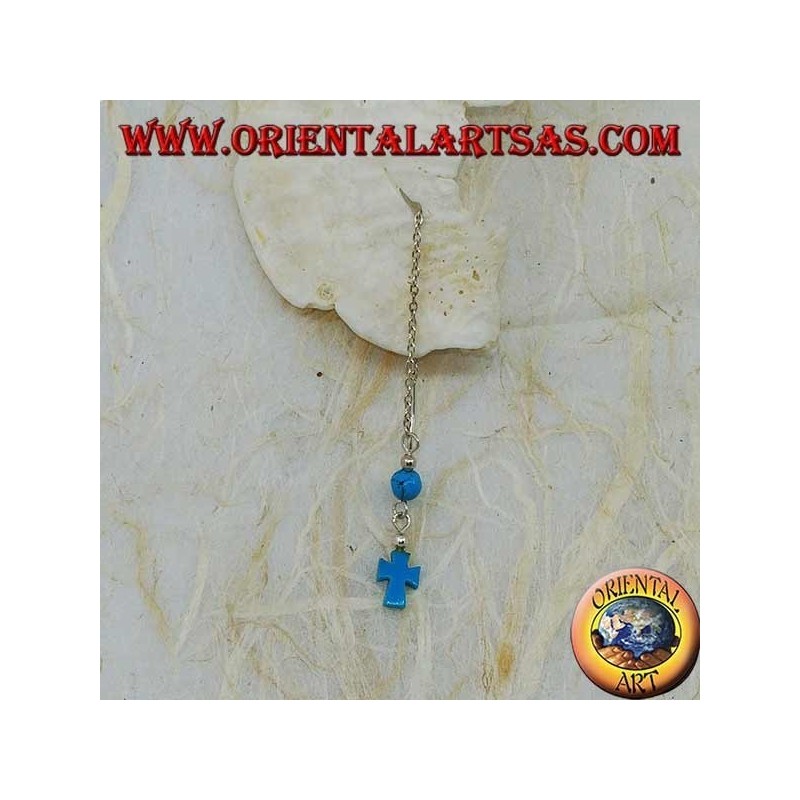 Silver chain earrings with cross and 8 cm turquoise ball