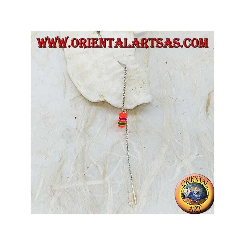 Boucles d'oreilles chaîne en argent avec cylindre multicolore de 8 cm