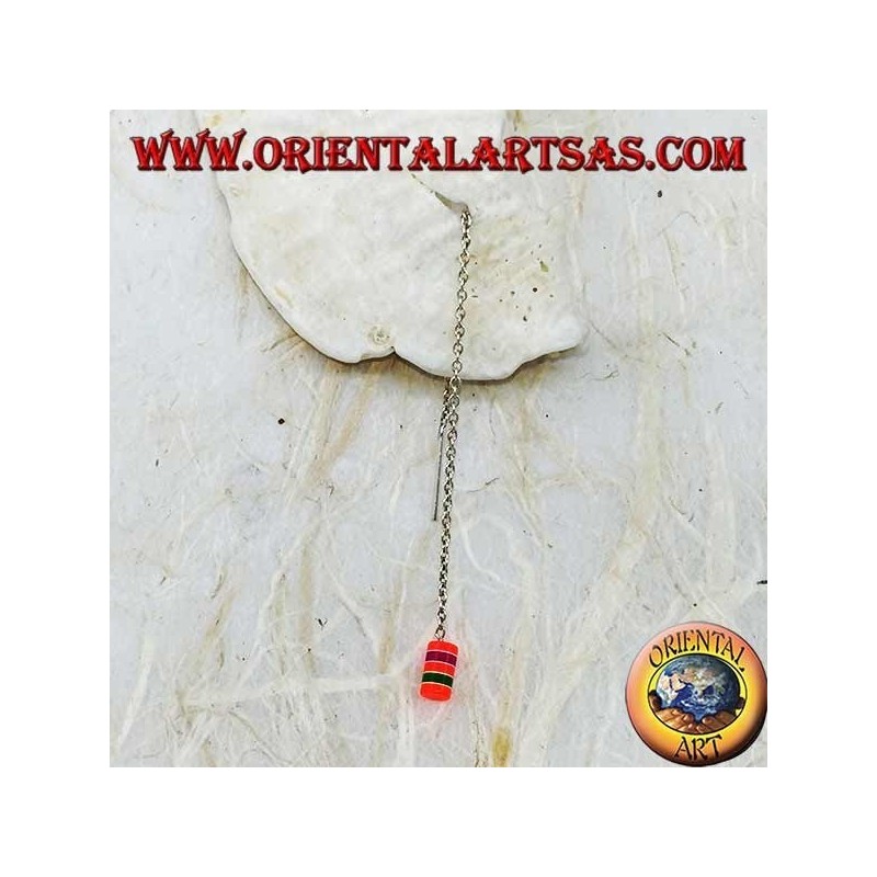 Orecchini in argento a catenina con cilindro multicolor da 8 cm
