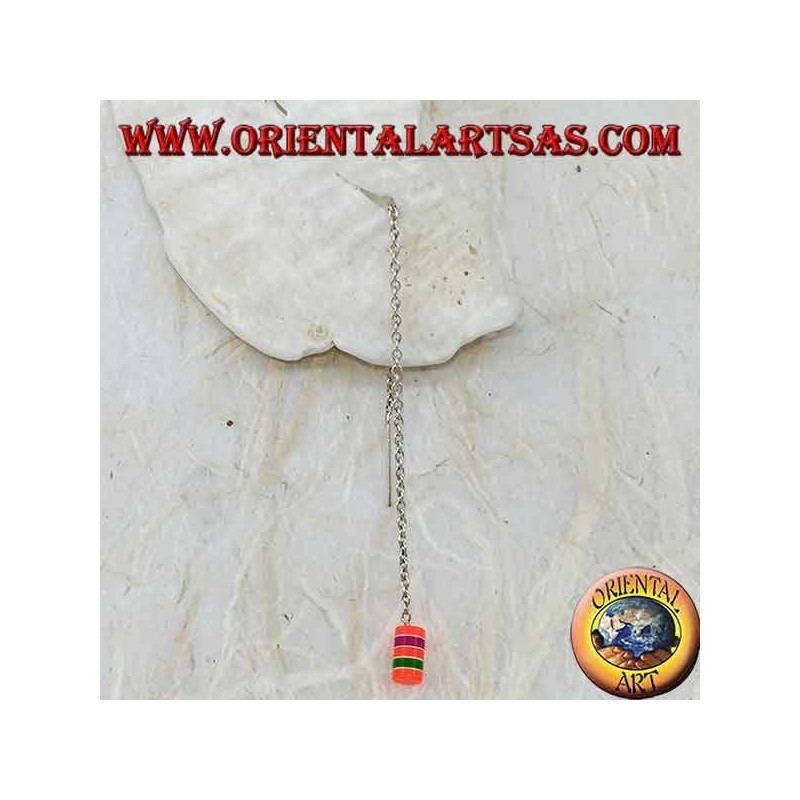 Silver chain earrings with 8 cm multicolor cylinder
