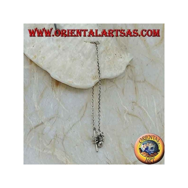 Pendientes de cadena de plata con araña de 10 cm.