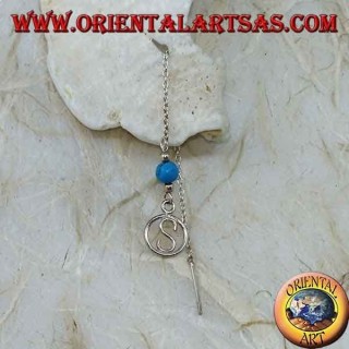 Silver chain earrings with S in the circle (turquoise) 9 cm