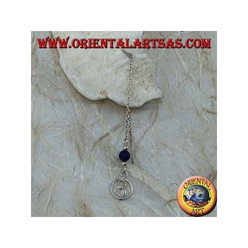 Boucles d'oreilles chaîne en argent avec S dans le cercle (lapis) de 9 cm