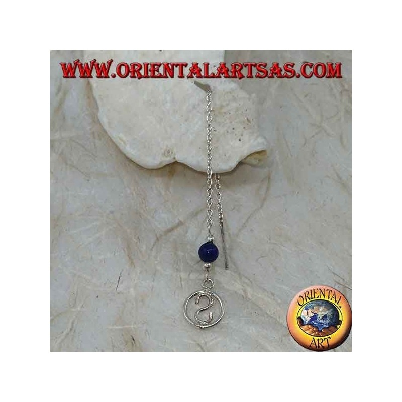 Pendientes de cadena de plata con S en el círculo (lapis) de 9 cm.