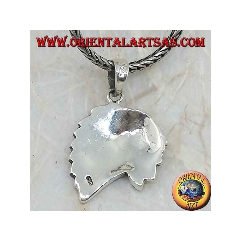 Silver pendant, profile of a native Indian with mother of pearl headdress