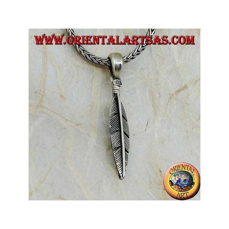 Silver feather pendant straight, symbol of purification (medium)