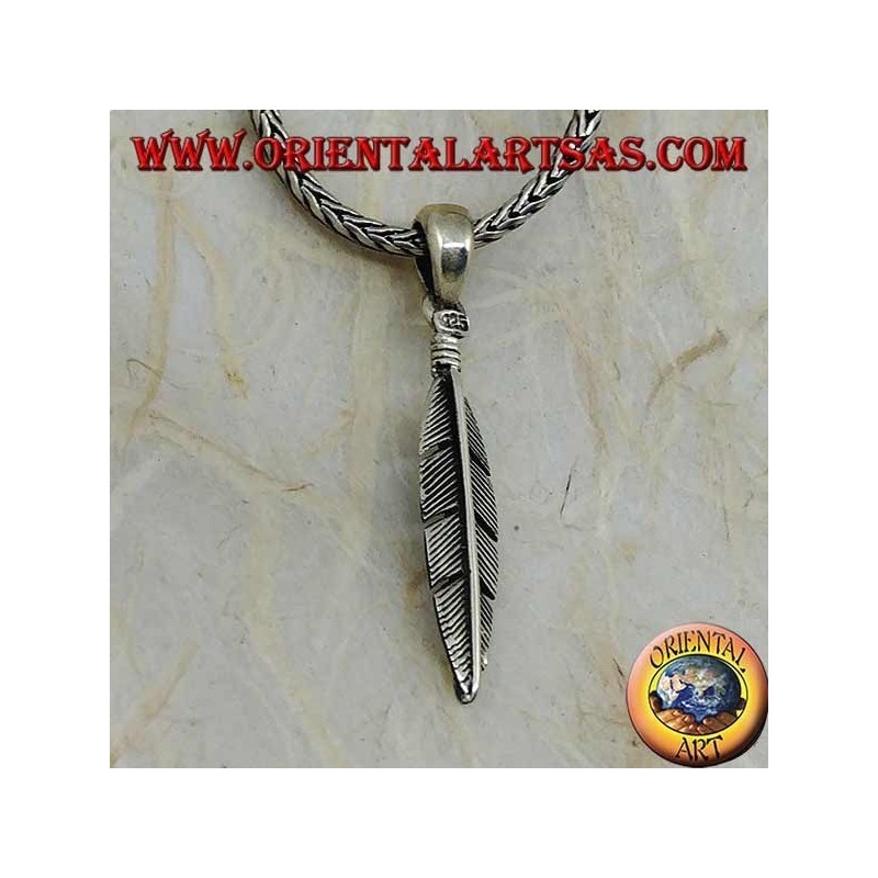 Silver feather pendant straight, symbol of purification (medium)