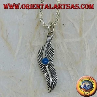 Ciondolo in argento piuma ondulata con pietra turchese (simbolo di purificazione)