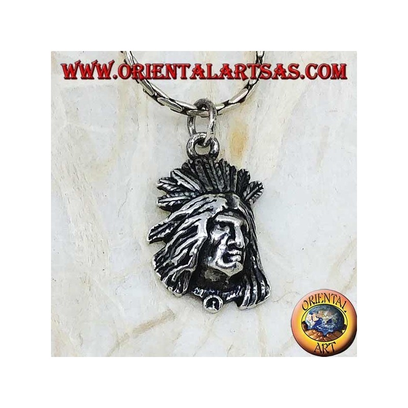 Pendentif en argent visage d'un Indien natif en relief