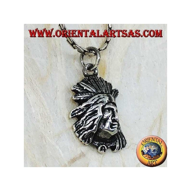 Pendentif en argent visage d'un Indien natif en relief