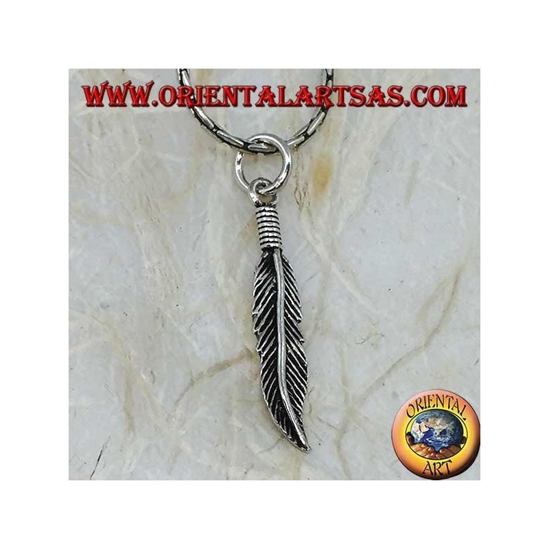 Silver feather pendant with curve at the tip (symbol of purification)