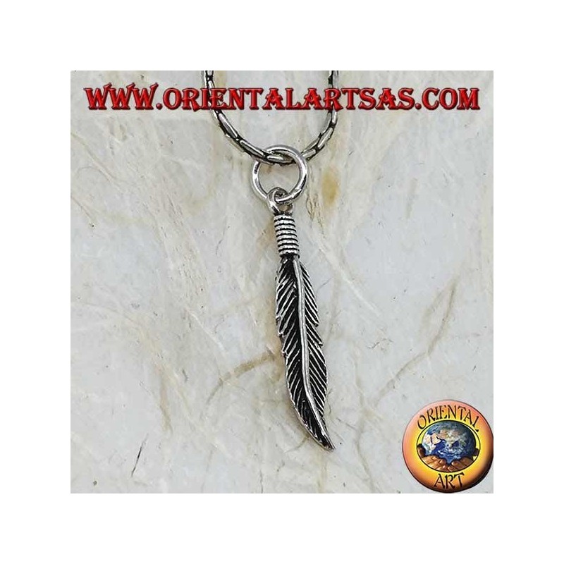 Silver feather pendant with curve at the tip (symbol of purification)