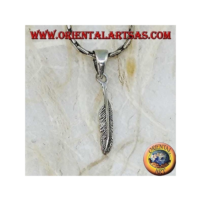 Pendentif simple en forme de plume en argent (symbole de purification)