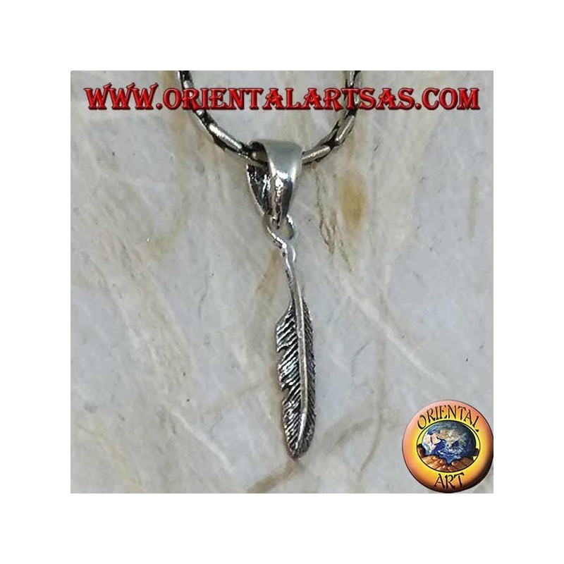 Simple feather-shaped silver pendant (symbol of purification)