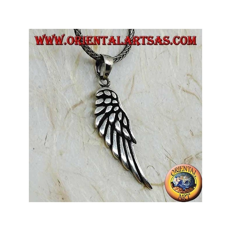 Pendentif en argent en forme d'aile d'ange avec plumes en relief