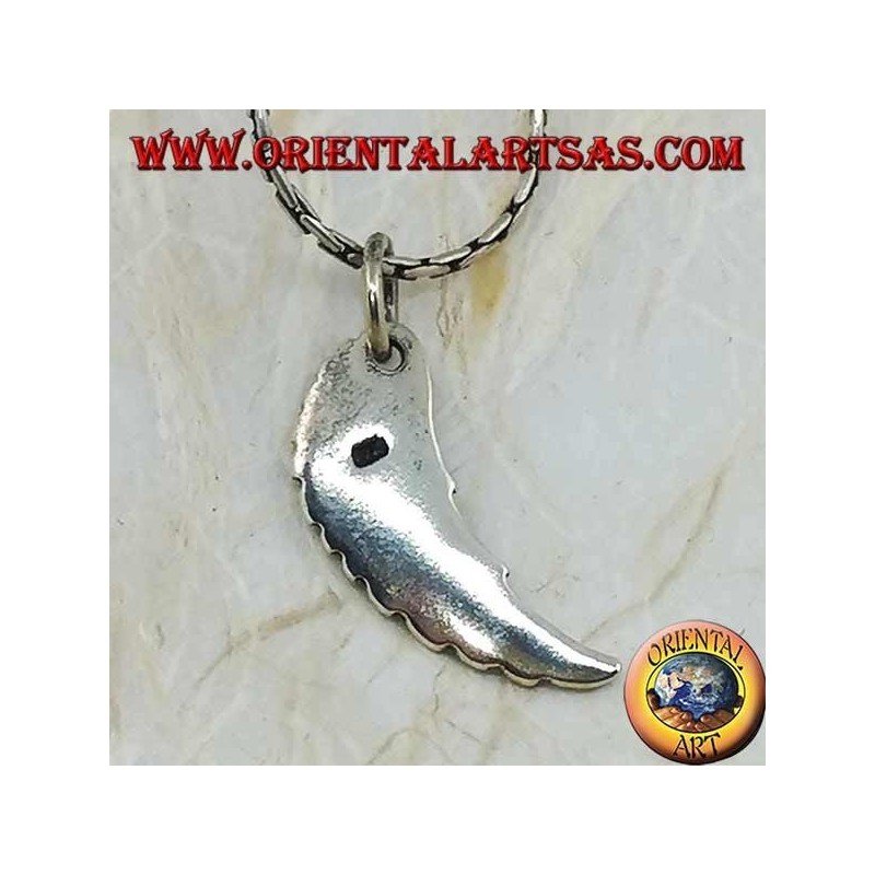 Silver pendant in the shape of an angel wing in relief