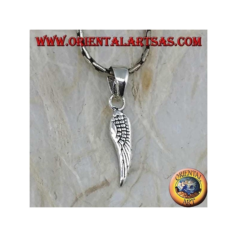 Pendentif en argent en forme d'aile d'ange double face avec plumes gravées (petit)