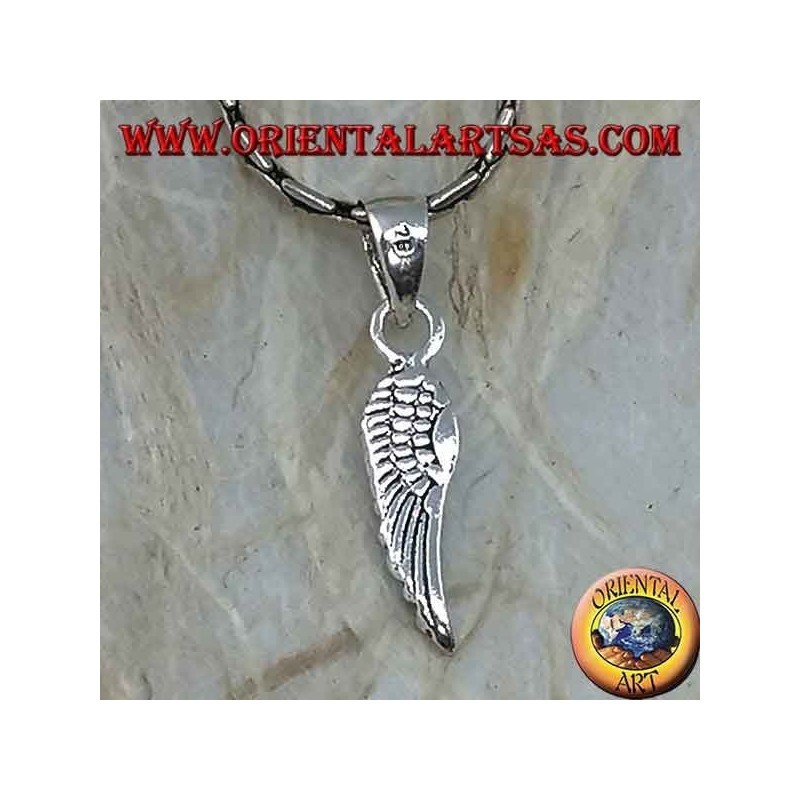 Silver pendant in the shape of a double-sided angel wing with engraved feathers (small)