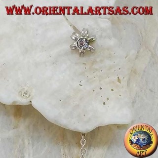 Boucles d'oreilles en argent avec chaîne de fleurs à six pétales avec strass blancs de 8 cm