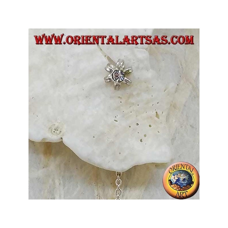 Silver earrings with six-petal flower chain with 8 cm white rhinestones