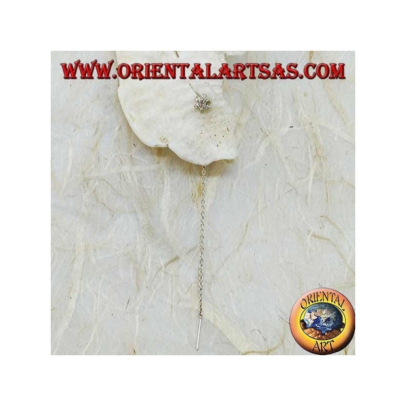 Orecchini in argento a catenina fiore a sei petali con strass bianco da 8 cm