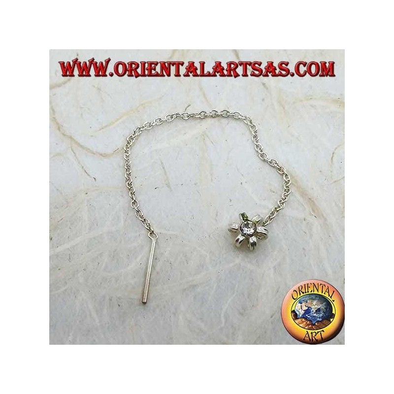 Boucles d'oreilles en argent avec chaîne de fleurs à six pétales avec strass blancs de 8 cm