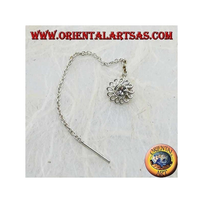 Orecchini in argento a catenina margherita con strass bianco da 8 cm