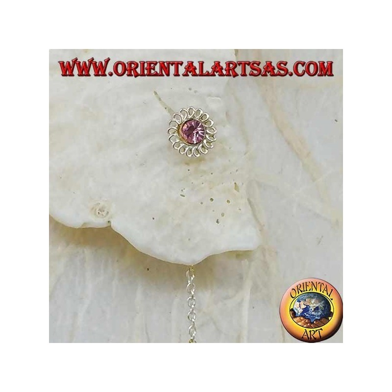 Daisy chain silver earrings with 8 cm pink rhinestones